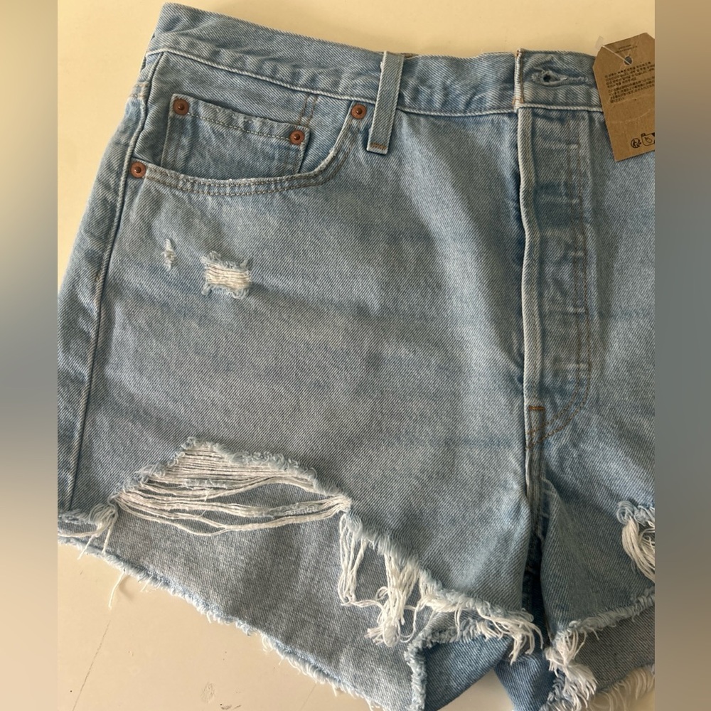 Levi's Light Blue Distressed Denim Cutoff Shorts - Women Size 34 - Picture 4 of 16